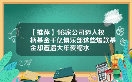 【推荐】16家公司迈入权柄基金千亿俱乐部这些爆款基金却遭遇大年夜缩水