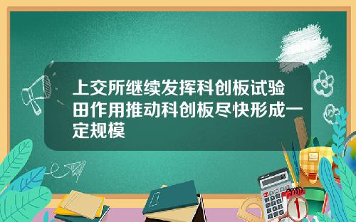 上交所继续发挥科创板试验田作用推动科创板尽快形成一定规模