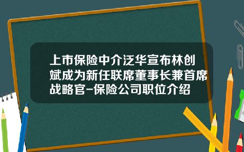 上市保险中介泛华宣布林创斌成为新任联席董事长兼首席战略官-保险公司职位介绍