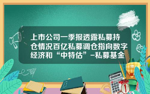 上市公司一季报透露私募持仓情况百亿私募调仓指向数字经济和“中特估”-私募基金持仓查询