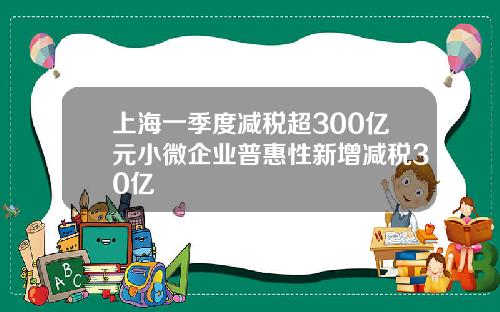 上海一季度减税超300亿元小微企业普惠性新增减税30亿