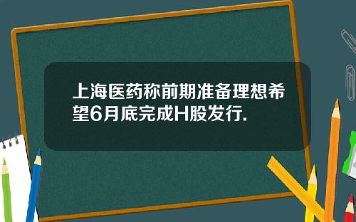 上海医药称前期准备理想希望6月底完成H股发行.