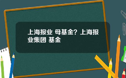 上海报业 母基金？上海报业集团 基金