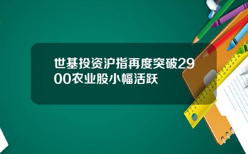 世基投资沪指再度突破2900农业股小幅活跃