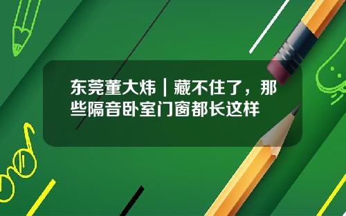 东莞董大炜｜藏不住了，那些隔音卧室门窗都长这样