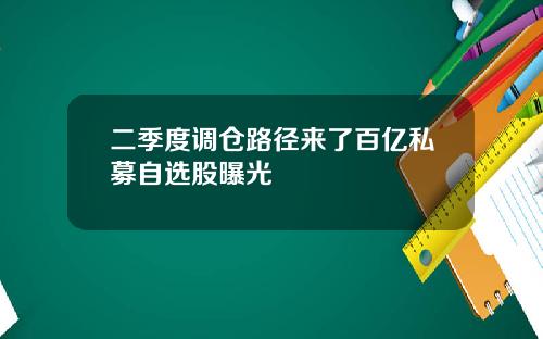 二季度调仓路径来了百亿私募自选股曝光