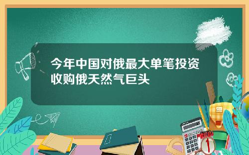 今年中国对俄最大单笔投资收购俄天然气巨头