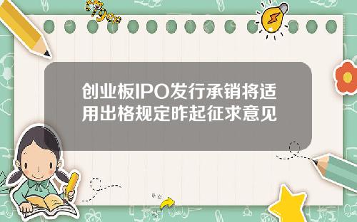 创业板IPO发行承销将适用出格规定昨起征求意见