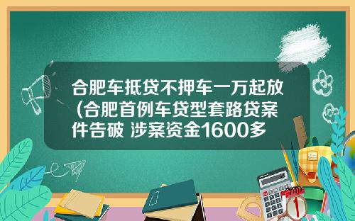 合肥车抵贷不押车一万起放 (合肥首例车贷型套路贷案件告破 涉案资金1600多万元)_1