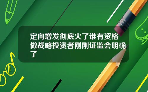 定向增发彻底火了谁有资格做战略投资者刚刚证监会明确了