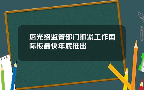 屠光绍监管部门抓紧工作国际板最快年底推出