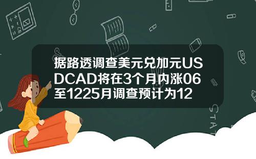 据路透调查美元兑加元USDCAD将在3个月内涨06至1225月调查预计为124