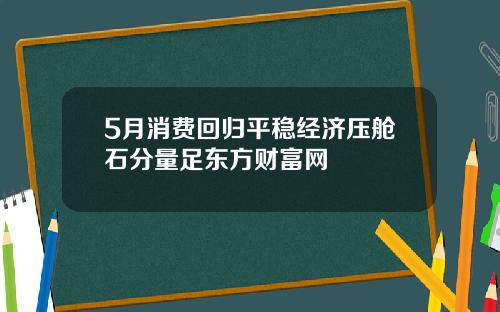 5月消费回归平稳经济压舱石分量足东方财富网