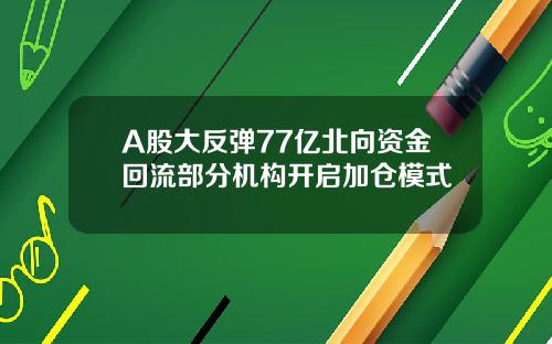 A股大反弹77亿北向资金回流部分机构开启加仓模式