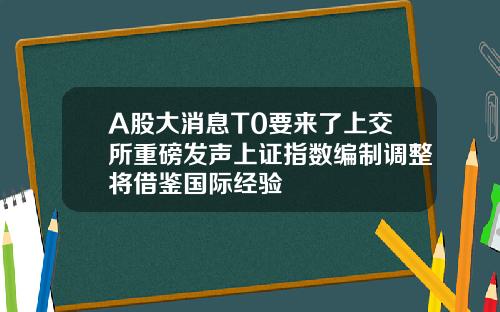 A股大消息T0要来了上交所重磅发声上证指数编制调整将借鉴国际经验