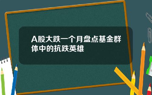 A股大跌一个月盘点基金群体中的抗跌英雄