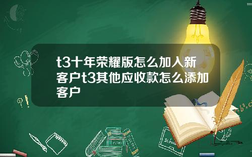 t3十年荣耀版怎么加入新客户t3其他应收款怎么添加客户