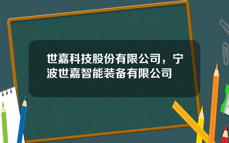 世嘉科技股份有限公司，宁波世嘉智能装备有限公司